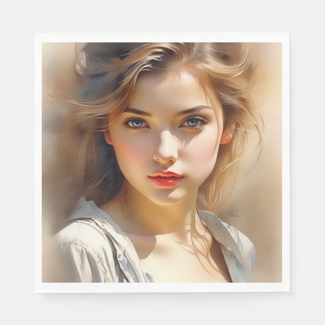 Guardanapo De Papel Este desenho de lápis é de uma mulher que parece e (Frente)