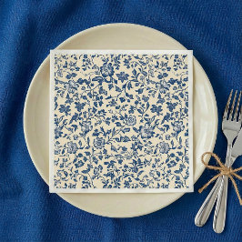 Guardanapo De Papel Estilo antigo, software Azul e creme Napkin Floral