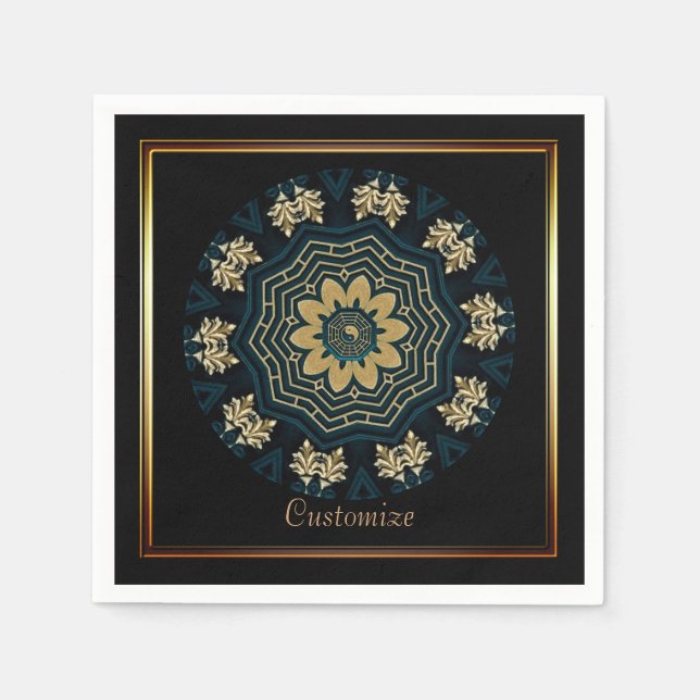 Guardanapo De Papel Estilo Asiático Dourado e Verde (Frente)