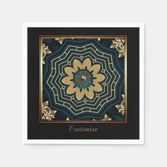 Guardanapo De Papel Estilo Asiático Dourado e Verde 2 (Frente)