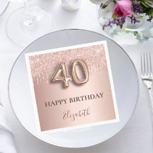 Guardanapo De Papel estilo de balão cor-de-rosa aniversário de 40 an