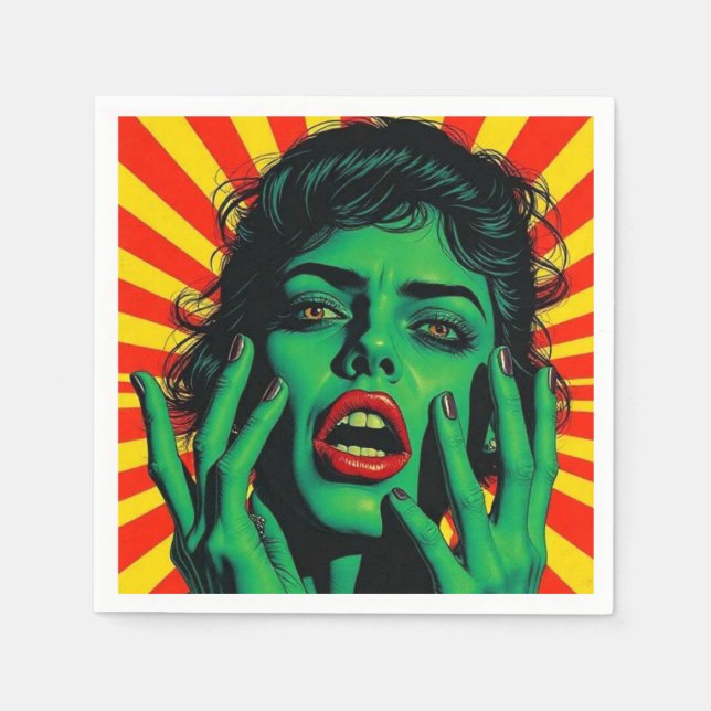 Guardanapo De Papel Estilo de pop de mulher verde (Frente)