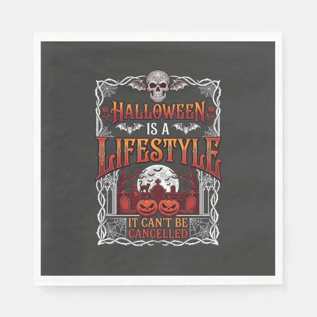 Guardanapo De Papel Estilo de vida de Halloween Morcego Caveira Cemité (Frente)
