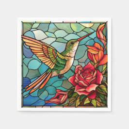 Guardanapo De Papel Estilo de Vidro Obtido por rosas e Hummingbird
