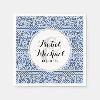 Guardanapo De Papel Estilo de Vintage Tudor Damask Floral Azul e Branc