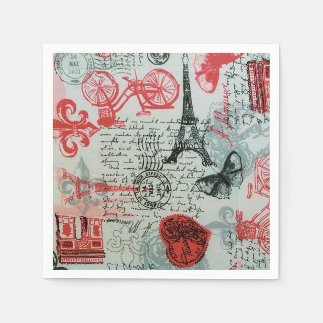 Guardanapo De Papel "Estilo Francês" Coquetel Padrão Napkin (Frente)