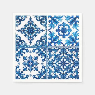 Guardanapo De Papel estilo italiano,Mediterrâneo,mosaico,azul,