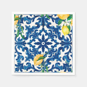 Guardanapo De Papel estilo italiano,Mediterrâneo,mosaico,azul,