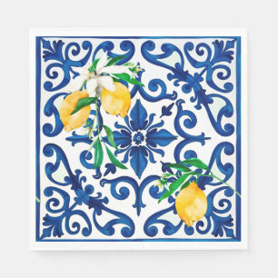 Guardanapo De Papel estilo italiano,mosaico,azul,limão