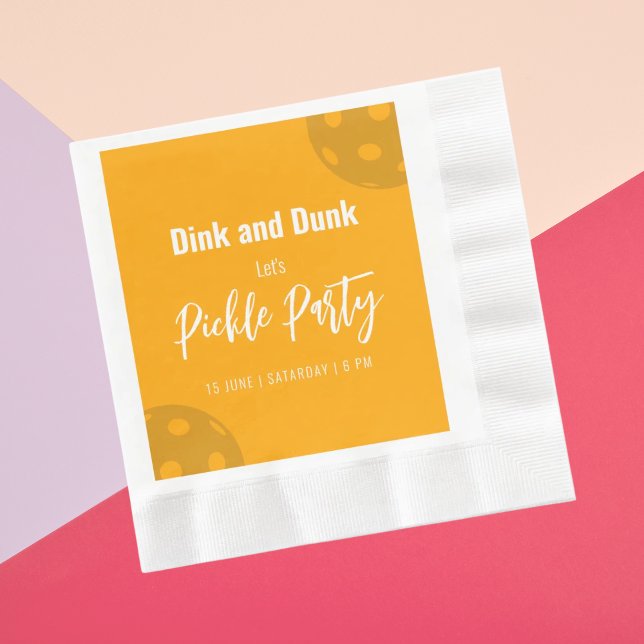 Guardanapo De Papel Estilo Retro Neon Orange Themed Pickleball Birday (Criador carregado)