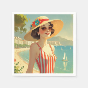 Guardanapo De Papel Estilo Vintage Cote D'Azur Beach Girl