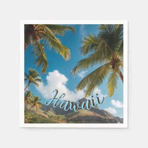Guardanapo De Papel Estilo Vintage Havaiano Palmeiras Mar Azul Céu Via