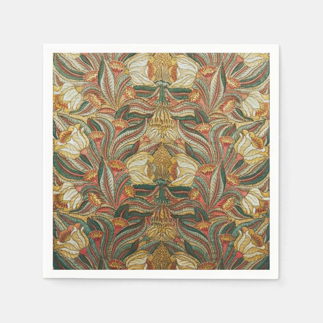 Guardanapo De Papel Estilo William Morris Rosa Verde Botânico (Frente)