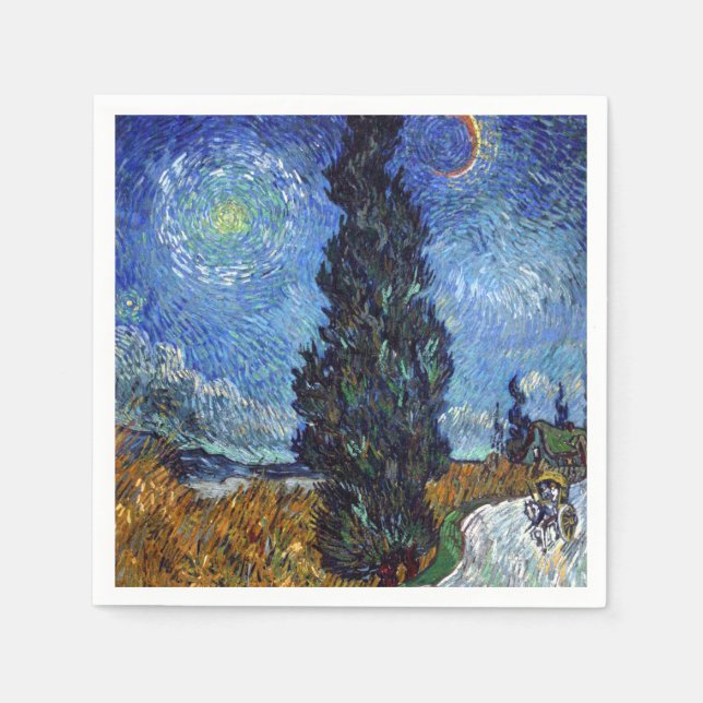 Guardanapo De Papel Estrada com Ciprestes Impressionismo de Van Gogh (Frente)