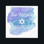 Guardanapo De Papel Estrela Azul de Aquarela de David Bar Mitzvah<br><div class="desc">Os guardanapos de papel descartáveis do coquetel moderno perfeito em design de cor d'água azul turquesa com estrela branca de David. O bar Mitzvah ou Bat Mitzvah são fáceis de personalizar adicionando nome e data de opção.</div>