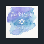 Guardanapo De Papel Estrela Azul de Aquarela de David Bar Mitzvah<br><div class="desc">Os guardanapos de papel descartáveis do coquetel moderno perfeito em design de cor d'água azul turquesa com estrela branca de David. O bar Mitzvah ou Bat Mitzvah são fáceis de personalizar adicionando nome e data de opção.</div>
