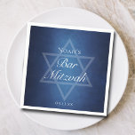 Guardanapo De Papel Estrela Azul Moderna do Bar Formal Partido Mitzvah<br><div class="desc">Belas e profundas sombras de azul escuro criam uma textura como água neste guardanapo formal do Bar Mitzvah. Escrito branco elegante e minimalista no decor do partido com o nome do seu filho na sutil Estrela de David para celebrar a chegada do seu filho judeu.</div>