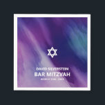 Guardanapo De Papel Estrela Azul Roxa Moderna David Bar Mitzvah Hebrai<br><div class="desc">Belo Bar judeu religioso, Mitzvah, guardanapos de papel. Design de aquarela moderna, mas elegante, em azul marinho, cor púrpura. White Star de David em letras modernas de guião. "É chamado para o TORAH como um Bar Mitzvah". Prefeito para um filho de 13 anos, rapaz. Fácil de editar - basta adicionar...</div>