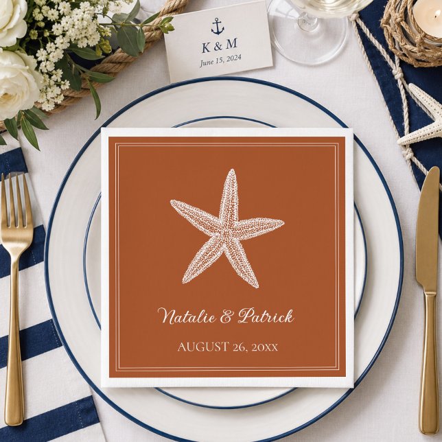 Guardanapo De Papel Estrela-do-Mar Laranja Queimada Casamento (Burnt Orange Starfish Wedding Napkins)