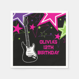 Guardanapo De Papel Estrela do Rock Aniversário Guitarra Estrelas Rosa