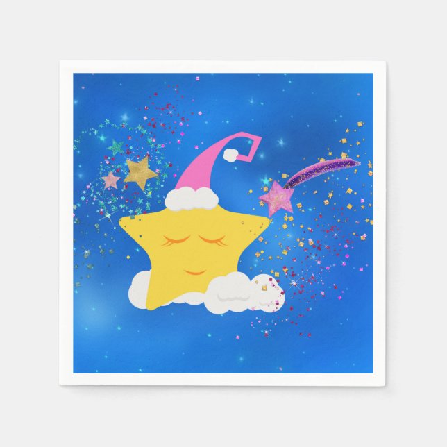 Guardanapo De Papel Estrela Dormente Azul Céu Estrelado (Frente)