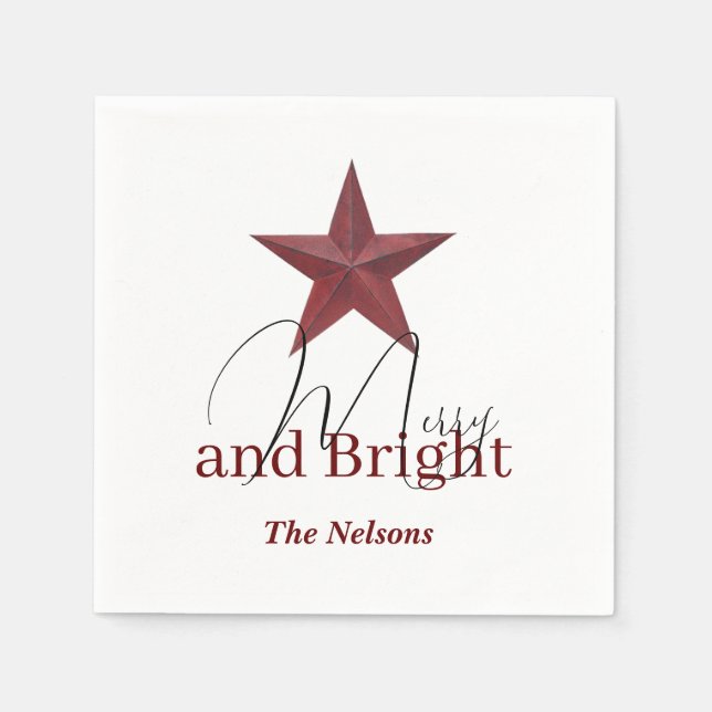 Guardanapo De Papel Estrela rústica Merry & Bright personalizada (Frente)