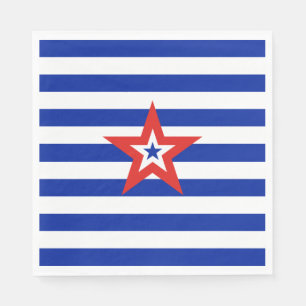 Guardanapo De Papel Estrela Tricolorido Americana na Faixa Azul e Bran