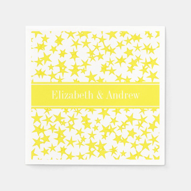 Guardanapo De Papel Estrelas Amarelas White BG, Yellow Name Monogramas (Frente)