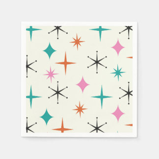 Guardanapo De Papel Estrelas Atômicas de Meados do Século em Rosa Azul