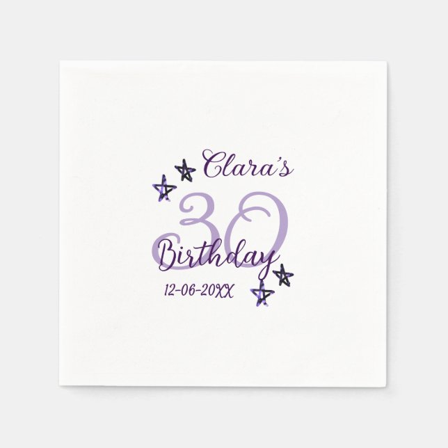 Guardanapo De Papel Estrelas brilhantes roxas retro moderno aniversári (Frente)