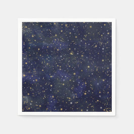 Guardanapo De Papel Estrelas Celestiais Azul e Dourado Aquarela Capric