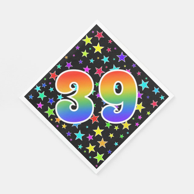 Guardanapo De Papel Estrelas coloridas + padrão arco-íris "39" Evento  (Quina)