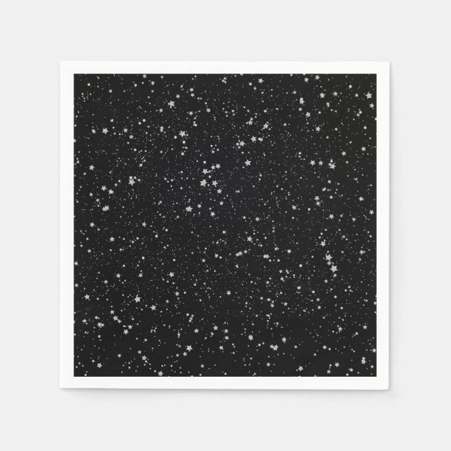 Guardanapo De Papel Estrelas de Brilho2 - Preto Prateado (Frente)
