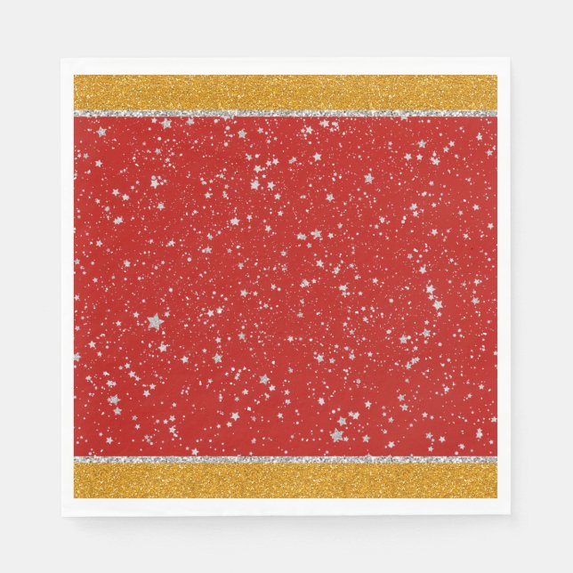 Guardanapo De Papel Estrelas de Brilho - Vermelho Prateado (Frente)