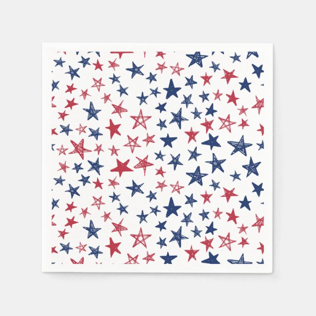 Guardanapo De Papel Estrelas de Doodô Vermelho, Branco e Azul (Frente)