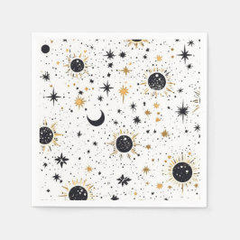 Guardanapo De Papel Estrelas de Lua Negra e Celestial Dourada