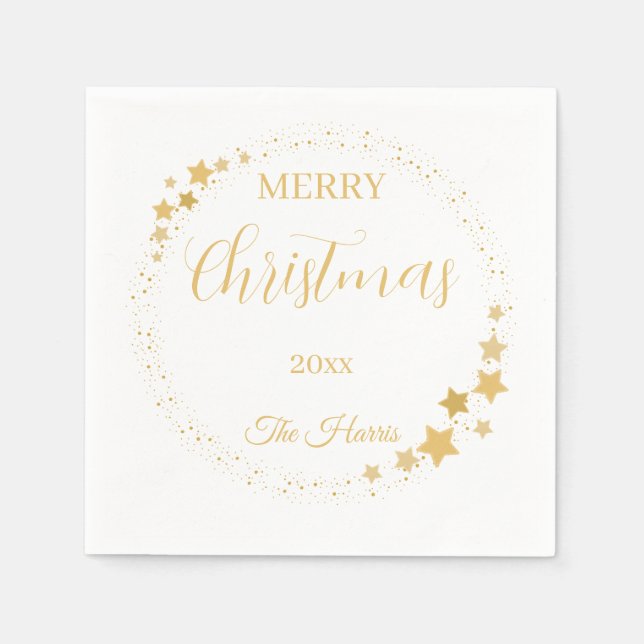 Guardanapo De Papel Estrelas de ouro elegantes modernas do Natal (Frente)
