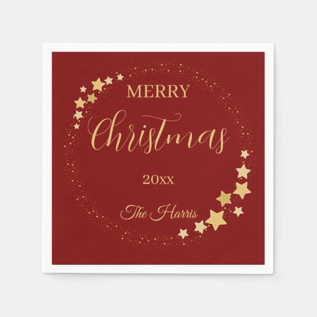 Guardanapo De Papel Estrelas de ouro elegantes modernas do Natal (Frente)