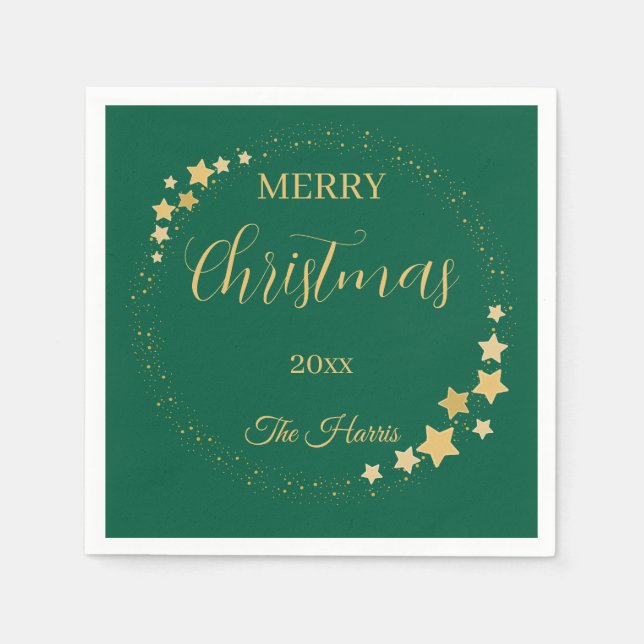 Guardanapo De Papel Estrelas de ouro elegantes modernas do Natal (Frente)