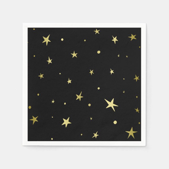 Guardanapo De Papel Estrelas Douradas na moda Black (Frente)
