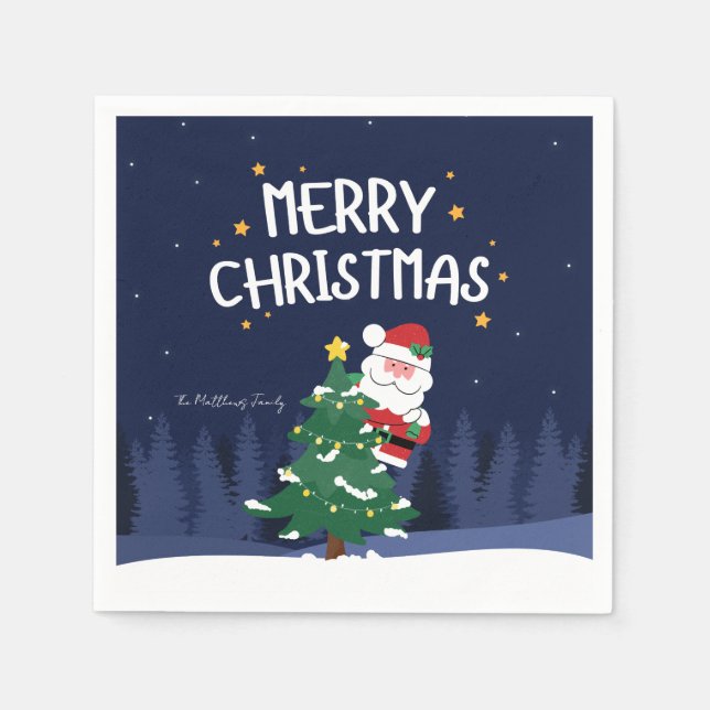 Guardanapo De Papel Estrelas e Papais noeis azuis marinhos (Frente)