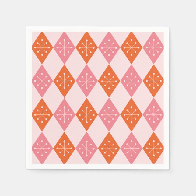 Guardanapo De Papel Estrelas Explodindo em Diamantes Laranja e Rosa de (Frente)