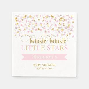 Guardanapo De Papel Estrelas Gêmeas Bebê Shower Rosa Dourado