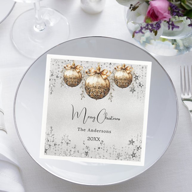 Guardanapo De Papel Estrelas prateadas da festa de Natal (Criador carregado)