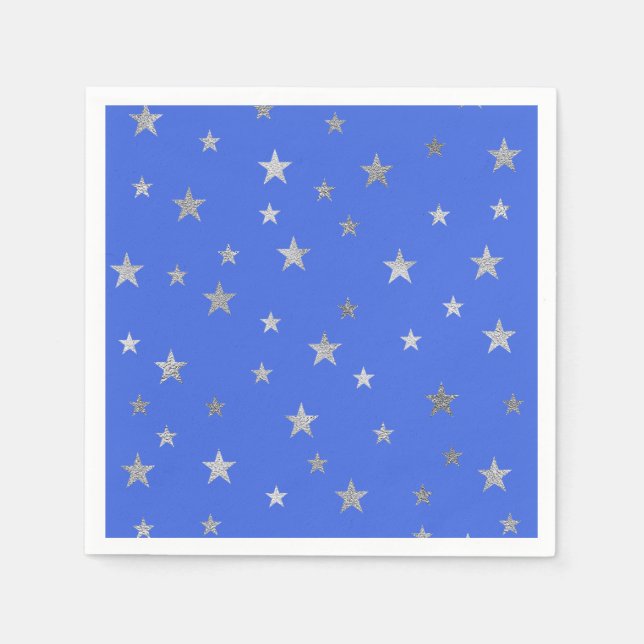 Guardanapo De Papel Estrelas prateadas e azul real (Frente)