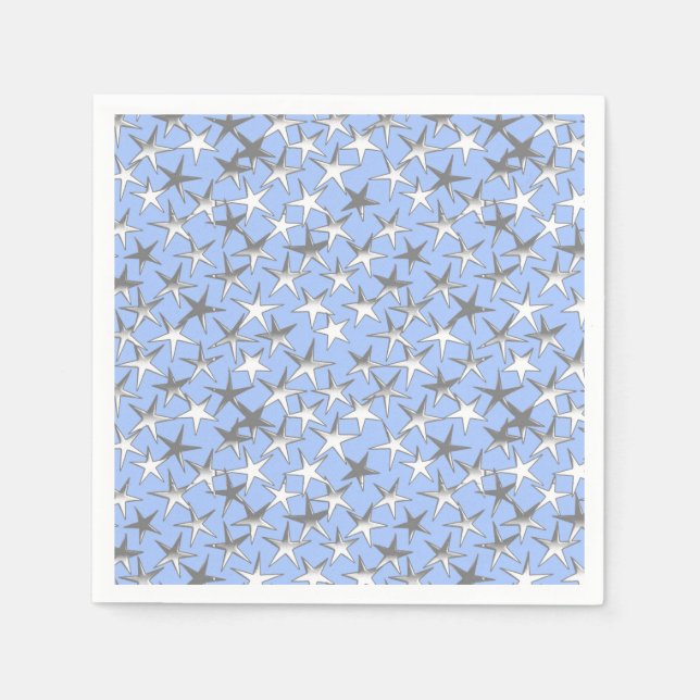 Guardanapo De Papel Estrelas prateadas, em azul pálido (Frente)