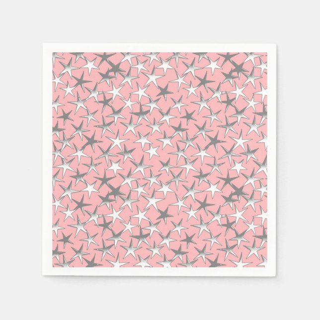 Guardanapo De Papel Estrelas prateadas, em rosa concha (Frente)