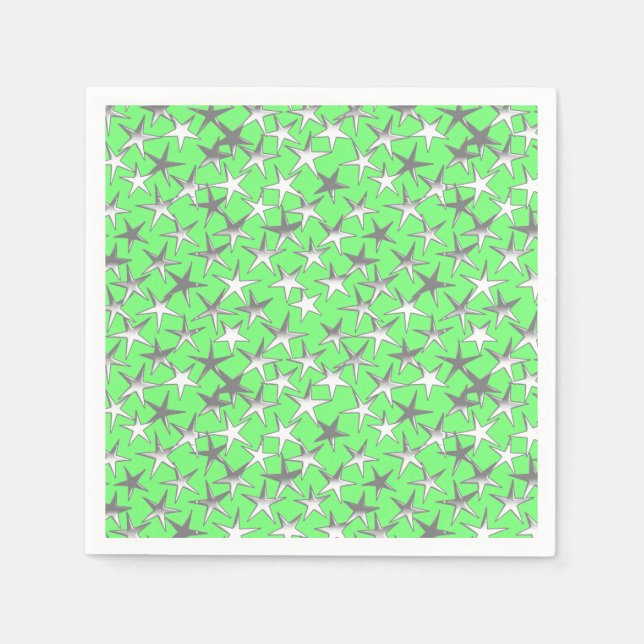 Guardanapo De Papel Estrelas prateadas, no verde limão (Frente)