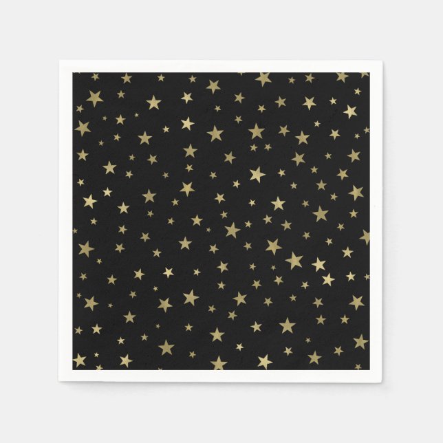 Guardanapo De Papel Estrelas Pretas e Douradas Festa Noturna Celestial (Frente)