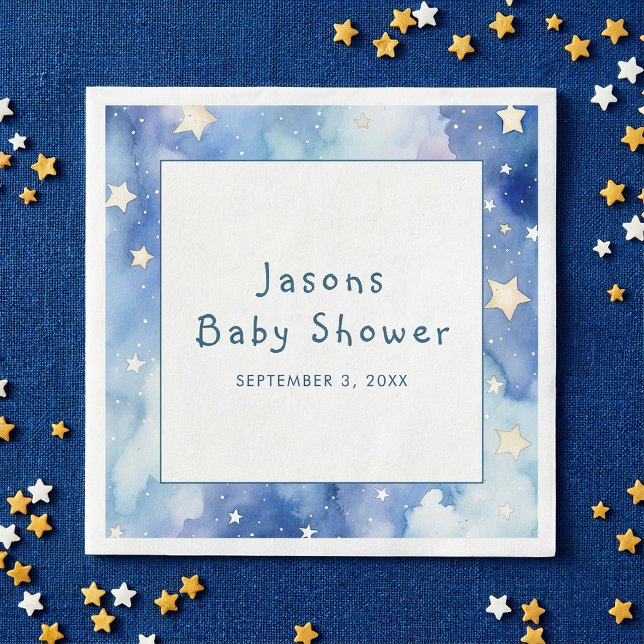 Guardanapo De Papel Estrelas sonhando chá de fraldas convite azul (Stars dreamy baby shower blue invitation napkins.)